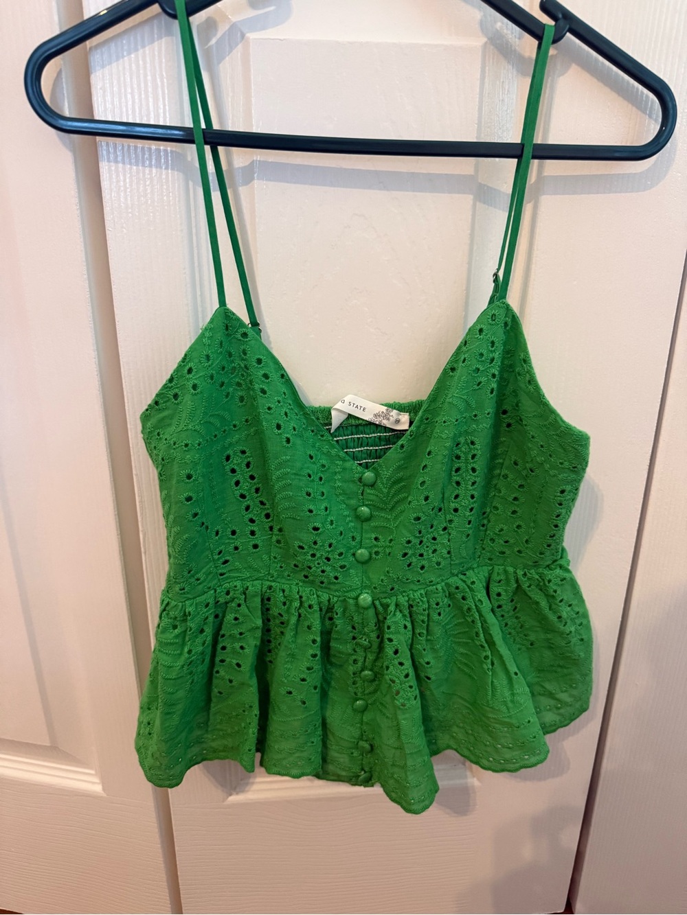 Altar'd State Green Eyelet Peplum Camisole with Button Front